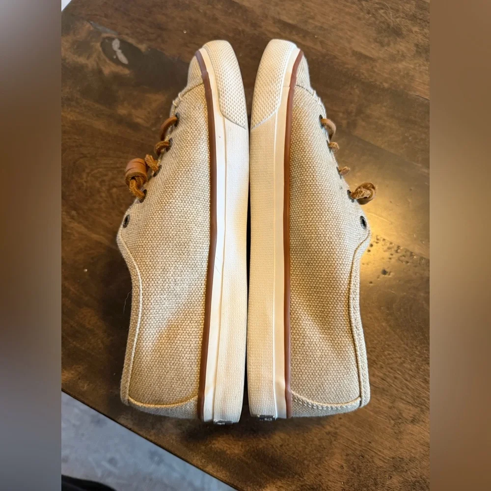 Sperry Seacoast Waxy Canvas Sneakers Women's 7.5 Beige Tan Lace‎ Up Casual Shoes